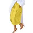 thumbnail image 1 of Women's Capri Pants Elastic Waist Wide Leg Solid Color Baggy Casual Stylish Summer Outfits With Pockets (XL, Yellow), 1 of 6