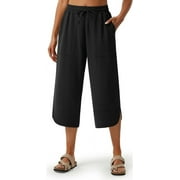 WQD Women's Capri Pants High Waisted Linen Wide Leg Trousers Summer Casual Palazzo Work Pants with Pockets