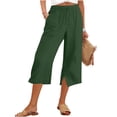 thumbnail image 1 of Women's Capri Pants High Waisted Straight Leg Side Slit Casual Pants Summer Capris Adjustable Drawstring with Pockets, 1 of 7