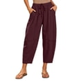 thumbnail image 1 of Women's Capri Pants Joggers Lightweight Loose Wide Leg Cropped Harem Trousers with Pocket Drawstring Elastic Waist Lounge Beach Pants Wine, 1 of 8