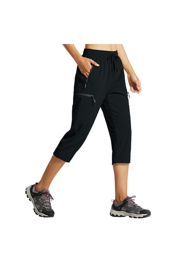 Women's Capri Pants-Lightweight Quick Dry Cargo Hiking Capris Travel Casual Cropped Pants Zipper Pockets Black XXXL
