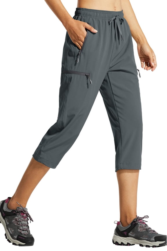 Women's Capri Pants-Lightweight Quick Dry Cargo Hiking Capris Travel Casual Cropped Pants Zipper Pockets Dark Gray(Size XS-XXXL)