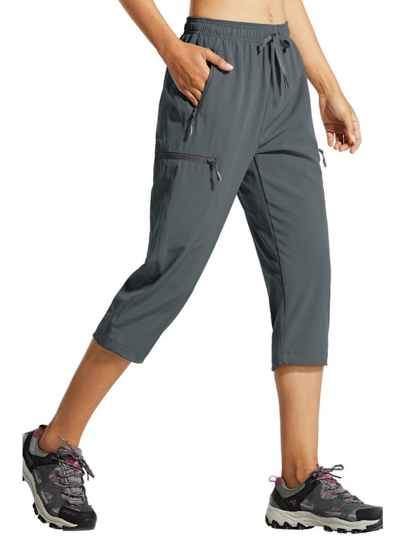 Women's Capri Pants-Lightweight Quick Dry Cargo Hiking Capris Travel Casual Cropped Pants Zipper Pockets Dark Gray(Size XS-XXXL)