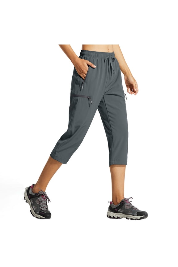 Women's Capri Pants-Lightweight Quick Dry Cargo Hiking Capris Travel Casual Cropped Pants Zipper Pockets Dark Gray XL