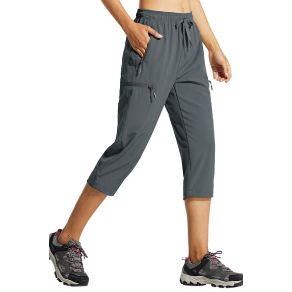 MASKERT Women's Capri Pants-Lightweight Quick Dry Cargo Hiking Capris Travel Casual Cropped Pants Zipper Pockets Dark Gray(Size XS-XXXL)