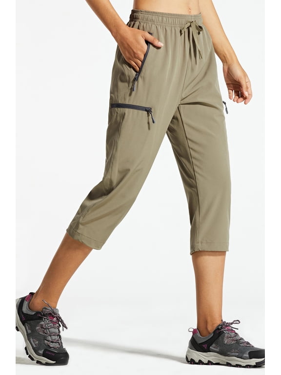 Women's Capri Pants-Lightweight Quick Dry Cargo Hiking Capris Travel Casual Cropped Pants Zipper Pockets Khaki(Size XS-XXXL)