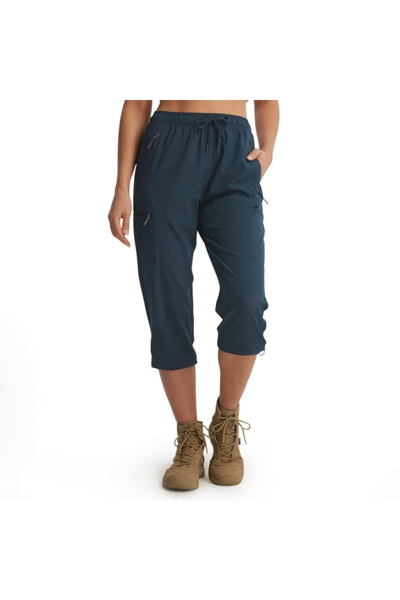 Women's Capri Pants-Lightweight Quick Dry Cargo Hiking Capris Travel Casual Cropped Pants Zipper Pockets Navy Blue XS