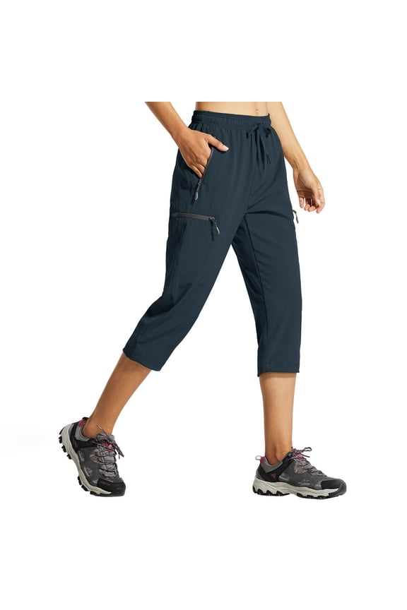 Women's Capri Pants-Lightweight Quick Dry Cargo Hiking Capris Travel Casual Cropped Pants Zipper Pockets Navy Blue XS
