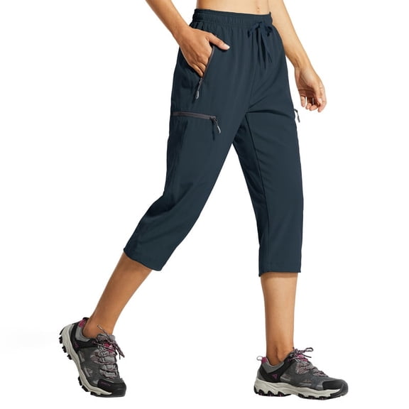 Women's Capri Pants-Lightweight Quick Dry Cargo Hiking Capris Travel Casual Cropped Pants Zipper Pockets Navy Blue XS