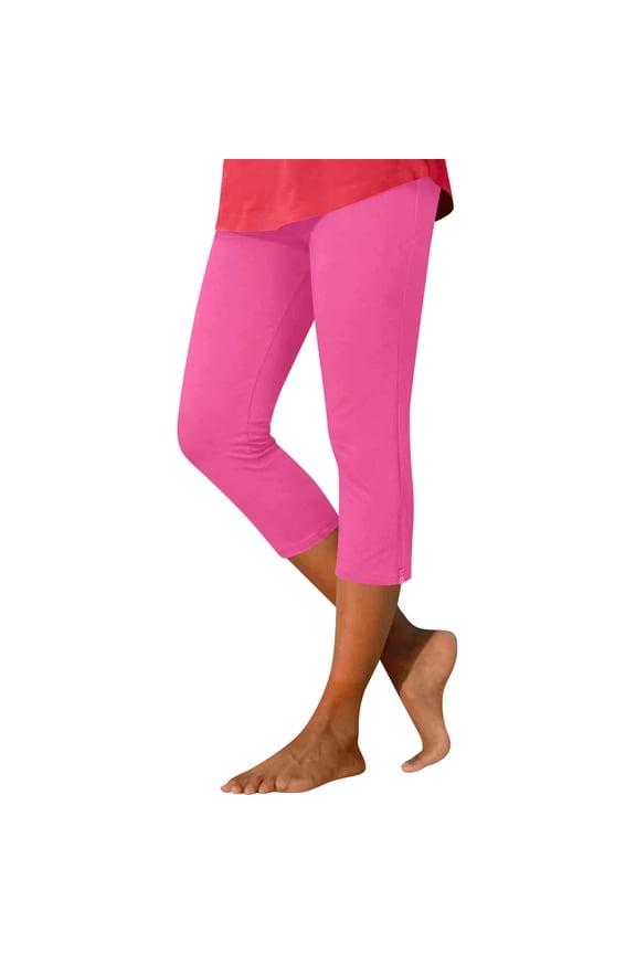 Women's Capri Pants Mid-Calf Length High Waist Casual Summer Yoga Pants Ladies Pull on Knee Length Workout Leggings
