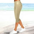 thumbnail image 1 of Women's Capri Pants Plus Size, Xunlbb Women's Summer High Waisted Solid Color Capris Matching Slim Fitting Yoga Gym Pants(Khaki,M), 1 of 6