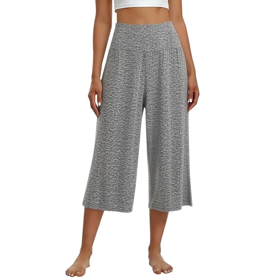 Women's Capri Pants Stretchy Capris Yoga Work Pants Workout Pants Stretch Pants Loose Pants Gauze Pants Summer Work Pants Pull on Dress Pants Womens Elastic Waist Capris Gray L