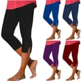 thumbnail image 1 of Women's Capri Pants Tummy Control Knee Length Yoga Leggings Casual Solid Cutout High Waisted Cropped Pant Red XL, 1 of 6