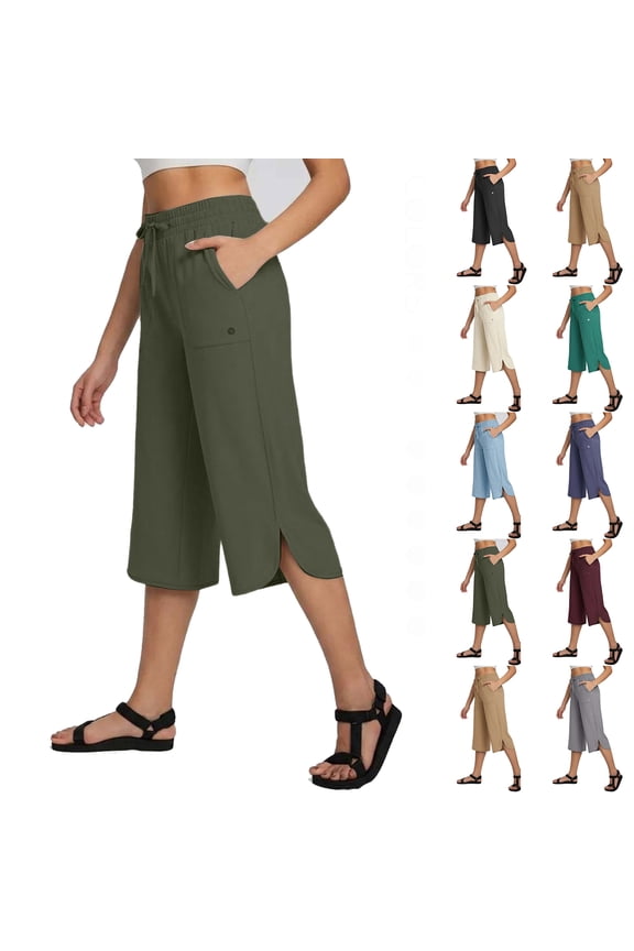 Women's Capri Pants Wide Leg Plus Size UPF50+ Lightweight Quick Dry Pants Casual Loose Hiking Walking Capris, S