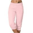 thumbnail image 1 of Women's Capri Pants with Pockets High Waist Solid Color Loose Fit Cropped Trousers Summer Beach Pants Pink M, 1 of 6