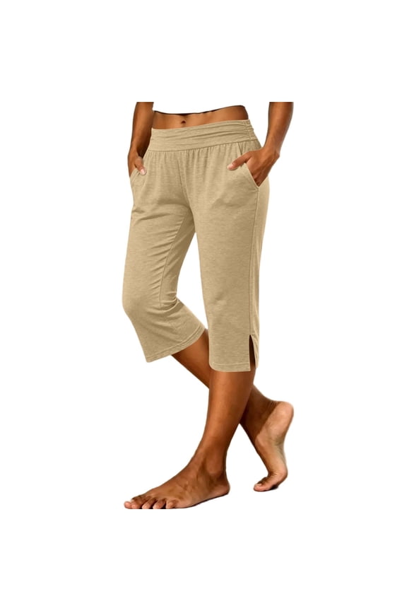 Women's Capri Pants with Pockets Loose Fit High Waisted Casual Capris Soft Cropped Yoga Sweatpants Joggers Pants