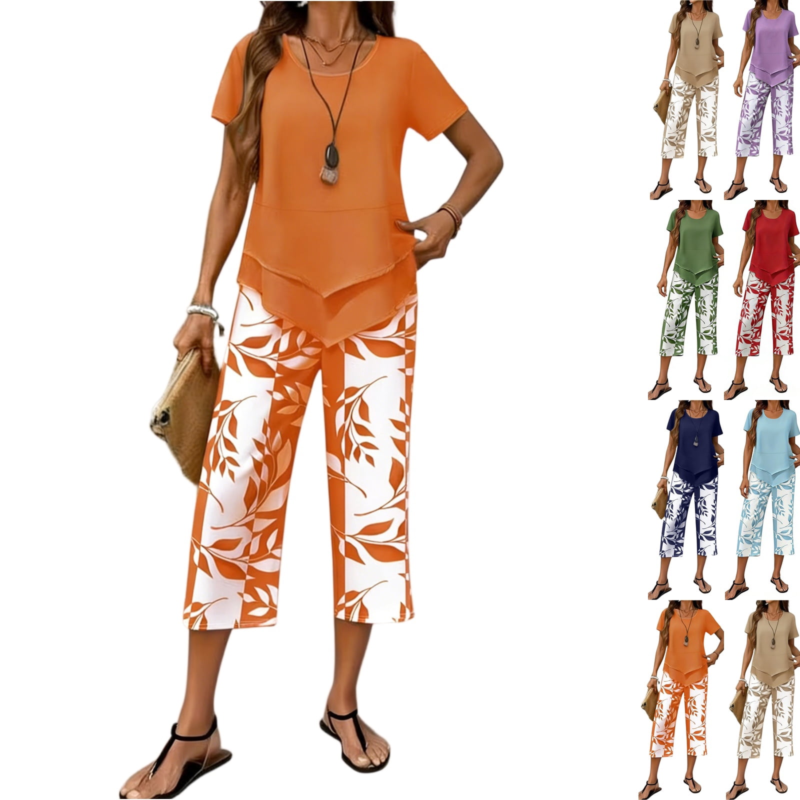 Women's Capri Sets 2 Piece Outfits, Casual Summer Wide Leg Crop