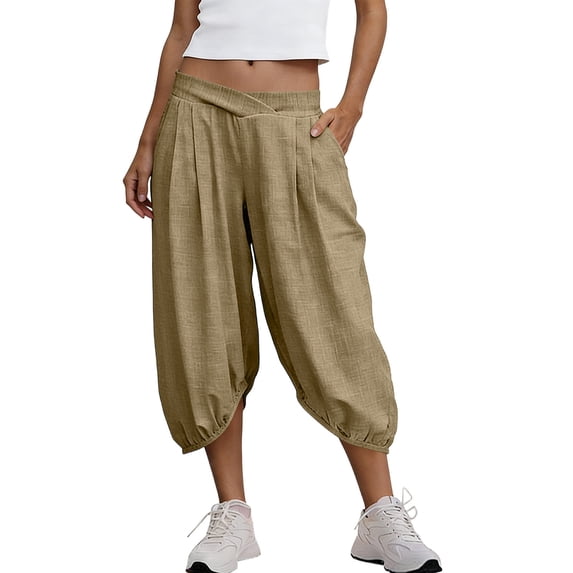 Women's Capri Shorts 7" Inseam Casual Summer Bottoms Solid Color Lightweight Breathable Fashion Trousers