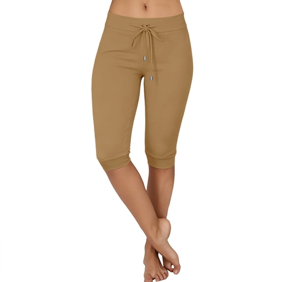Women's Capri Sweat Pants Joggers Low Rise Drawstring Summer Casual Workout Cropped Pants Slim Fit Knee Length Trousers