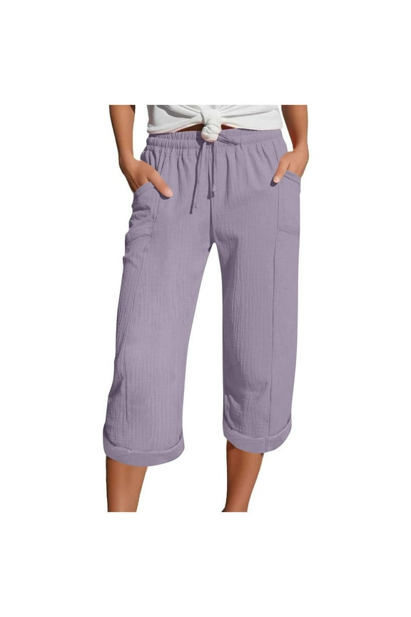 Women's Capri Sweatpants Drawstring Elastic Waist Solid Color Loose Comfy Wide Leg Pants Sport Casual Crop Trouser Yellow Medium