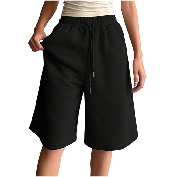 Women's Capri Sweatpants Knee Length Running Pants Loose Drawstring Waist with Side Pockets
