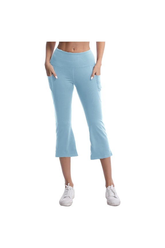 Women's Capri Trousers, Wide Leg, Casual Athletic Yoga Pants with Pockets, Soft Polyester Spandex, Flattering Fit, Ideal for Yoga, Workouts, Multiple Sizes, Color Differs by Monitor