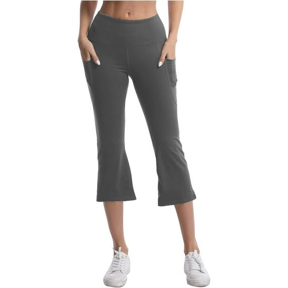 Women's Capri Trousers Wide Leg Casual Athletic Yoga Pants with Pockets for Flare Leisure Comfort