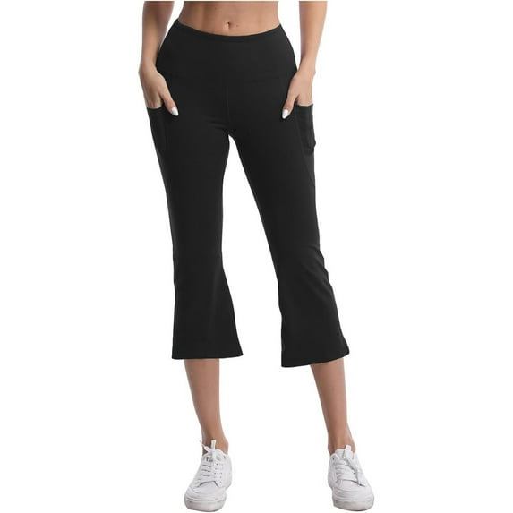 Women's Capri Trousers Wide Leg Casual Athletic Yoga Pants with Pockets for Flare Leisure Comfort