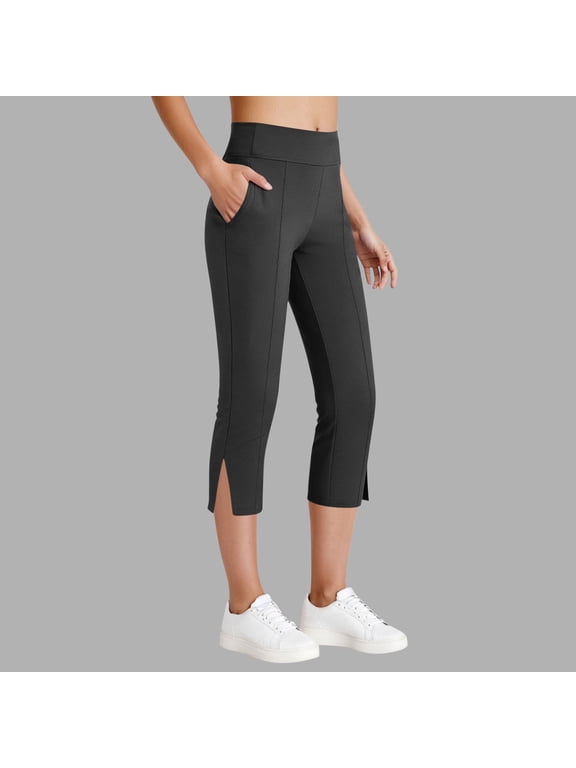 Women's Capri Yoga Pants Casual High Waist Tummys Control Leggings with Pockets Solid Color Lounges Cropped Pants