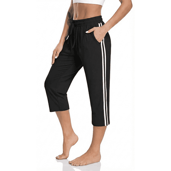 Women's Capri Yoga Pants Loose Soft High Waist Drawstring Workout Sweatpants Causal Lounge Pants Flared Leggings with Pockets for Summer