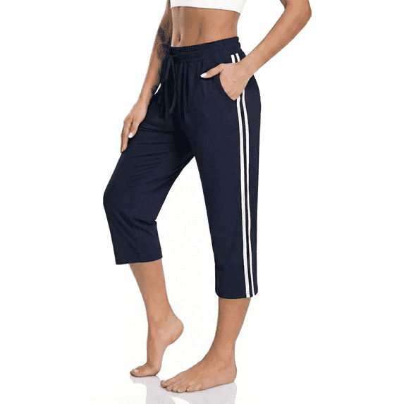 Women's Capri Yoga Pants Loose Soft High Waist Drawstring Workout Sweatpants Causal Lounge Pants Flared Leggings with Pockets for Summer