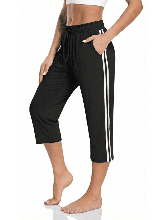 Women's Capri Yoga Pants Loose Soft High Waist Drawstring Workout Sweatpants Causal Lounge Pants Flared Leggings with Pockets for Summer