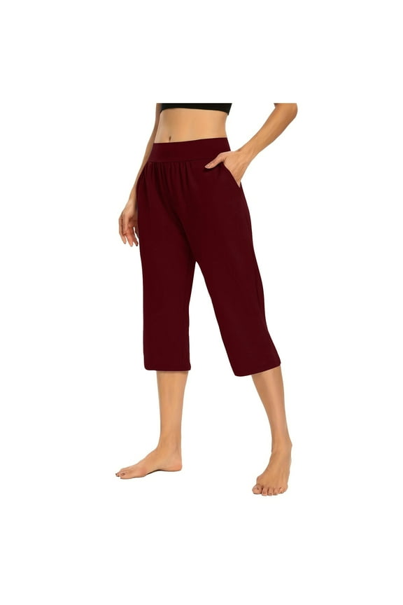 Women's Capri Yoga Pants Solid High Waisted Soft Workout Pocket Sweatpants Workout Running Cropped Slacks