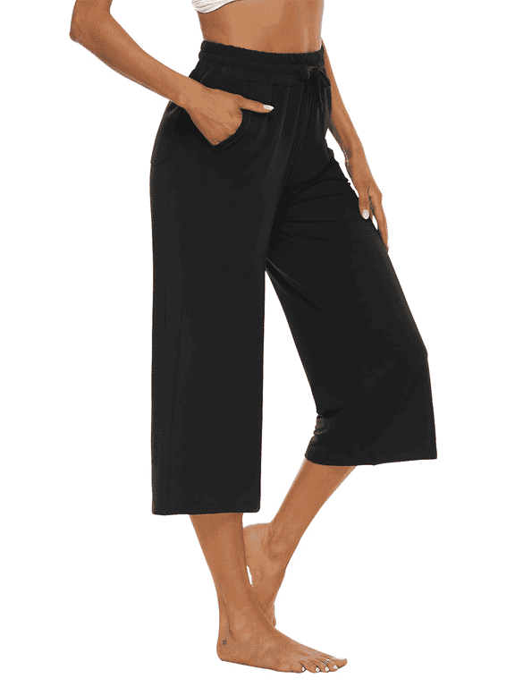 Women’s Capri Yoga Sweatpants with Pockets High Waist Drawstring Flared Pants Casual Workout Lounge Flare Leggings for Summer
