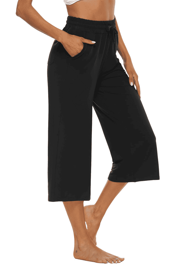 Women’s Capri Yoga Sweatpants with Pockets High Waist Drawstring Flared Pants Casual Workout Lounge Flare Leggings for Summer
