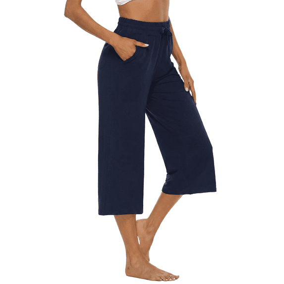 Women’s Capri Yoga Sweatpants with Pockets High Waist Drawstring Flared Pants Casual Workout Lounge Flare Leggings for Summer