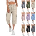 thumbnail image 1 of Women's Capris Cargo Pants Ripstop Water Resistant Hiking Work Pants Summer Elastic Waist Solid Casual Capris Cargo Pants With Pocket, 1 of 9