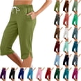 thumbnail image 1 of Women's Capris Casual Drawstring Elastic Waist Pants with Pockets Side Split Summer Yoga Sweatpants, 1 of 8