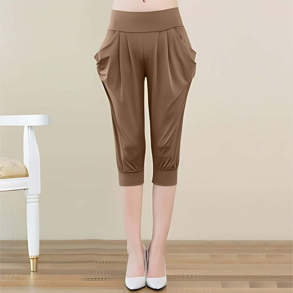 Women's Capris Clearance $5 With PocketsElastic Plus Size Three-quarter Pants Cropped Pants