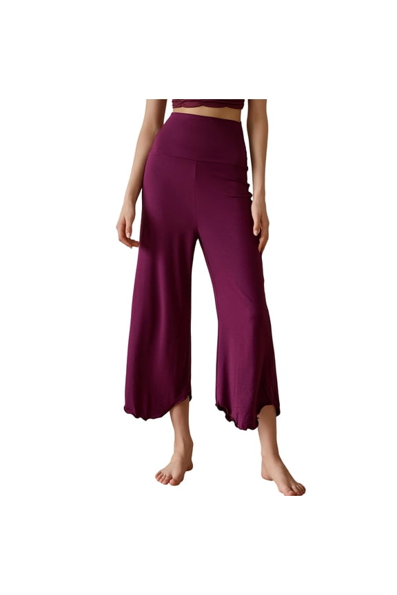 Women's Capris High Waisted Yoga Pants Flared Wide Leg Cropped Solid Stretchy Sports Soft Capri Pants (XL, Purple)