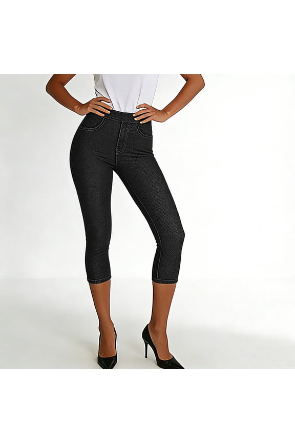 Women's Capris Jeans Tights Slim Fitting Denim Leggings Workout Yoga Dressy Casual Skinny Cropped Jean Pants with Pockets Stretchy Jeans Black S