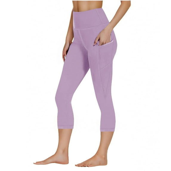 Women’s Capris Leggings with Pocket, Buttery Soft High Waist Yoga Pants, Workout Running Sport Trousers with Pockets