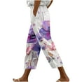 thumbnail image 1 of Women's Capris Pants Casual Tie Elastic Waist Print Trousers with Pocket Loose Harem Hem Fashion Bottoms, Purple, M, 1 of 5
