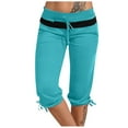 thumbnail image 1 of ZQUUVOU Women's Capris Pants High Waisted Drawstring Solid Color Matching Slim Fitting Yoga Gym Pants Light Blue, 1 of 4