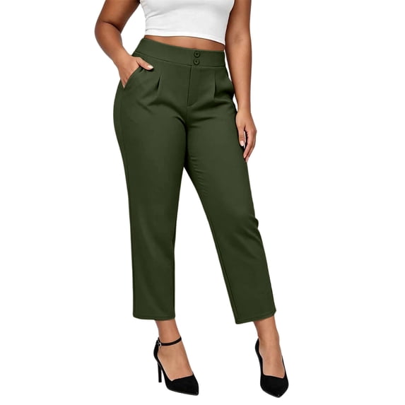 Women's Capris Pull-On Stretch Straight Leg Elastic Waist Cropped Dress Pants with Pockets for Golf Yoga office Work Army Green S(S)