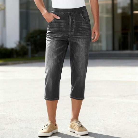Women's Capris Wide Leg -Flowy Breathable High Elastic Waist Cropped Pants with Pockets for Women All Season Leisure Wear
