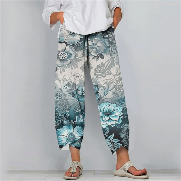 Women's Capris With Pockets Clearance Under $10 Summer Comfortable Loose Wide Legs Fashion Printed Capris Pants