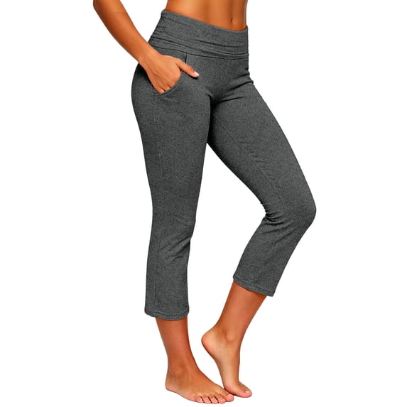 Women’s Capris Yoga Pants Elastic High Waist Slim Fits Cropped Pants Stretch Breathable Summer Workout Casual Trousers with Pockets