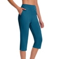 thumbnail image 1 of Women's Capris Yoga Pants High Waist Stretchy Workout Cropped Leggings with Pockets Solid Color Lounges Tight Fitness Long Shorts, 1 of 8