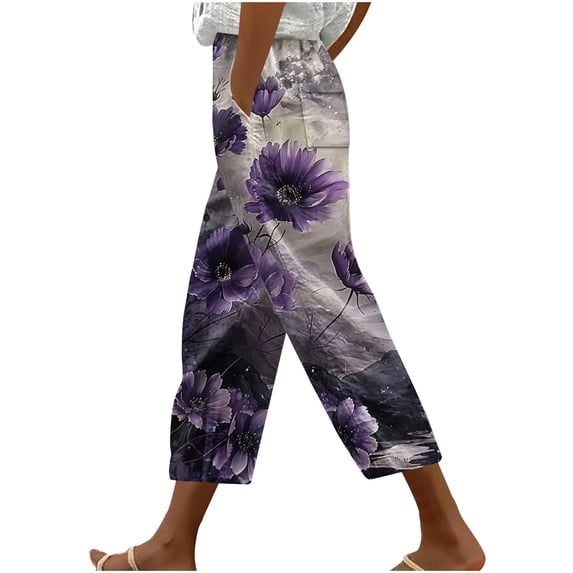 Women's Capris with Pockets Loose Straight Leg Pants Casual High Waist Trousers Fashion Lightweight Summer Cropped Pants